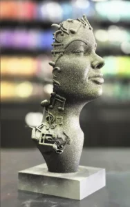 Buste de femme sur le thème de la musique, imprimé en 3D