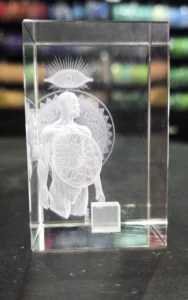 Bloc de verre gravé en volume au laser
